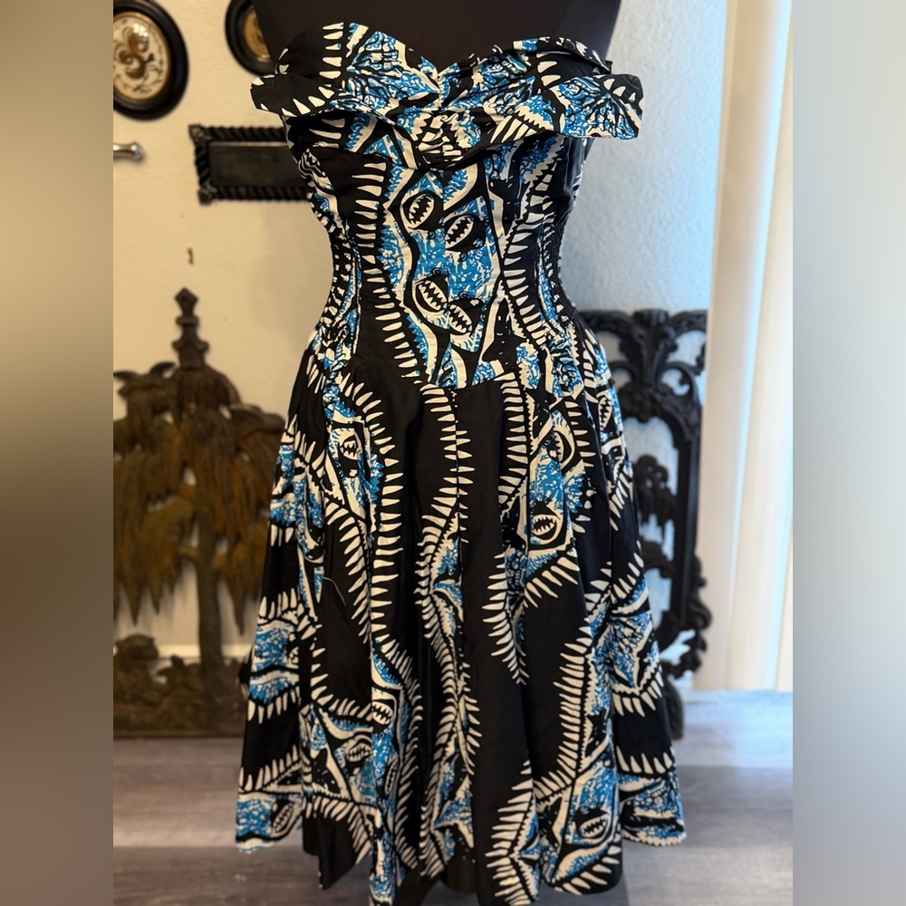 RARE Unique Vintage Alfred Shaheen Collab Shark Print Dress XL 14